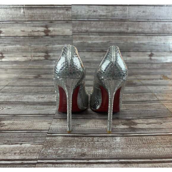 Christian Louboutin Lady Peep python snakeskin silver metallic hells shoes sz 36 - Picture 4 of 9
